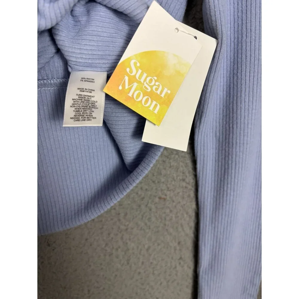 Sugar Moon Women's Juniors' Rib-Knit Surplice Top Blue Size Medium NWT's